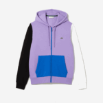 Men Lacoste V0ZN1082 Purple Black White Blue 896 Classic Fit Color-Block Hooded Zip Sweatshirt - Image 5