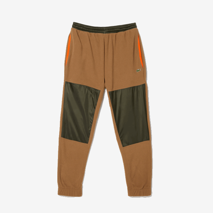 Men Lacoste V0ZN1083 Brown Khaki Green 89F Colorblock Polar Fleece Trackpants - Image 5