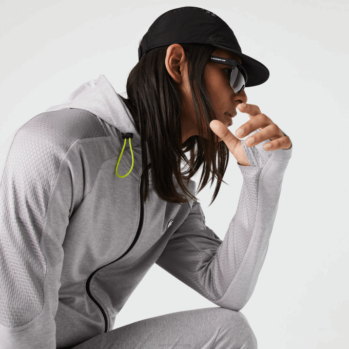 Men Lacoste V0ZN1084 Chine Light Grey 9YA SPORT Stretch Zip Sweatshirt - Image 4