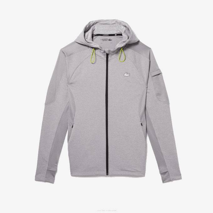 Men Lacoste V0ZN1084 Chine Light Grey 9YA SPORT Stretch Zip Sweatshirt - Image 5