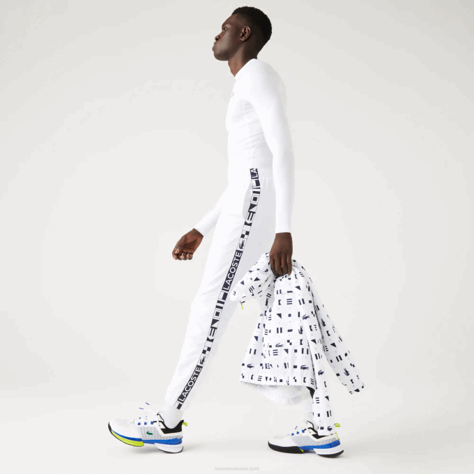 Men Lacoste V0ZN1088 White 001 SPORT Side Prints Tennis Trackpants - Image 2