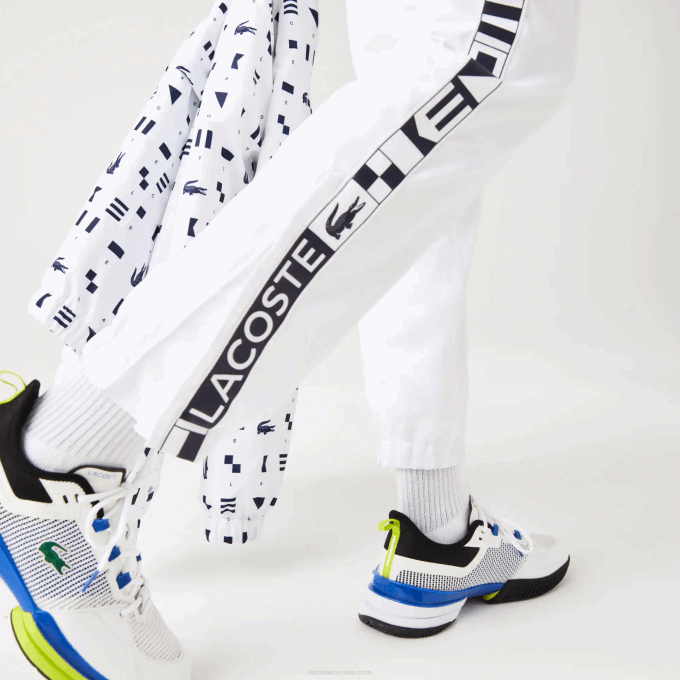 Men Lacoste V0ZN1088 White 001 SPORT Side Prints Tennis Trackpants - Image 8