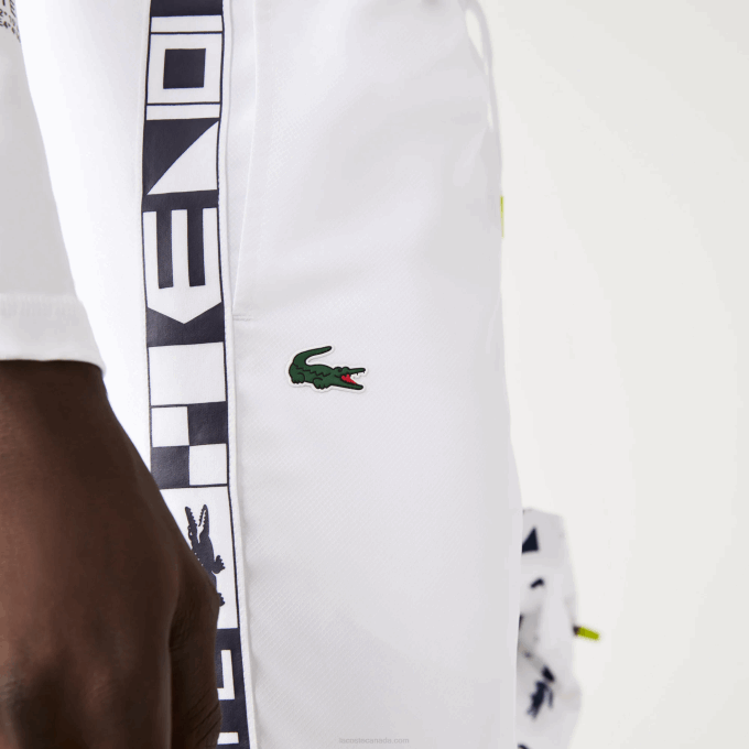 Men Lacoste V0ZN1088 White 001 SPORT Side Prints Tennis Trackpants - Image 9
