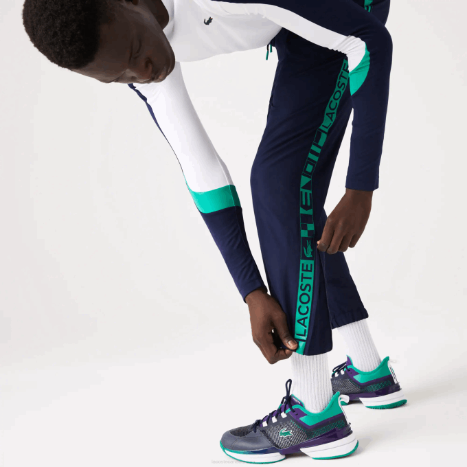 Men Lacoste V0ZN1089 Navy Blue 166 SPORT Side Prints Tennis Trackpants - Image 2