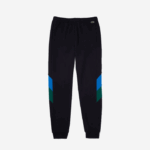 Men Lacoste V0ZN1090 Navy Blue Green 1FD Colorblock Bands Cotton Fleece Jogging Pants