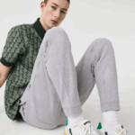 Men Lacoste V0ZN1092 Grey Chine CCA Crocodile Branding Cotton Fleece Jogging Pants - Image 2