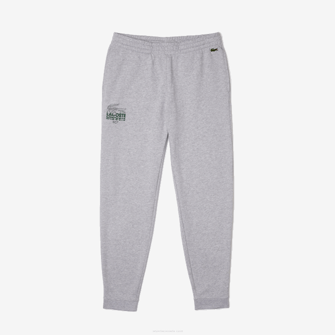 Men Lacoste V0ZN1092 Grey Chine CCA Crocodile Branding Cotton Fleece Jogging Pants - Image 5