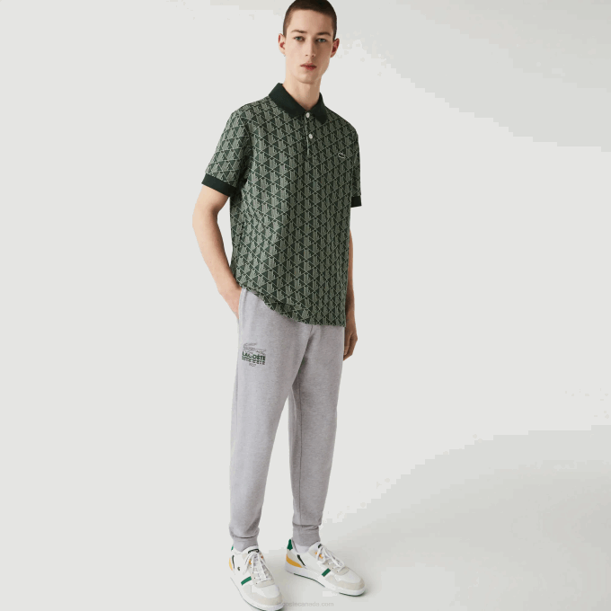 Men Lacoste V0ZN1092 Grey Chine CCA Crocodile Branding Cotton Fleece Jogging Pants - Image 1