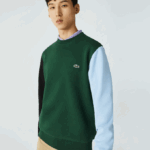 Men Lacoste V0ZN1096 Green Black Blue UG6 Brushed Fleece Sweatshirt