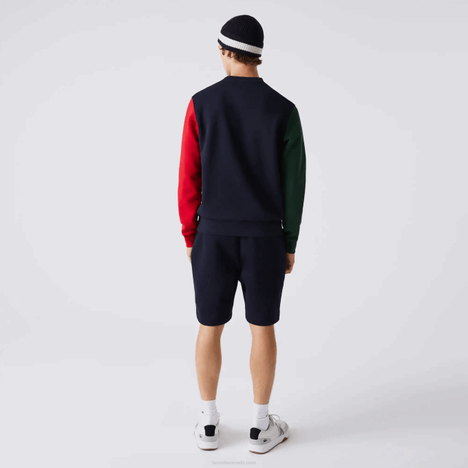 Men Lacoste V0ZN1097 Navy Blue Green Red 4XN Brushed Fleece Sweatshirt - Image 3