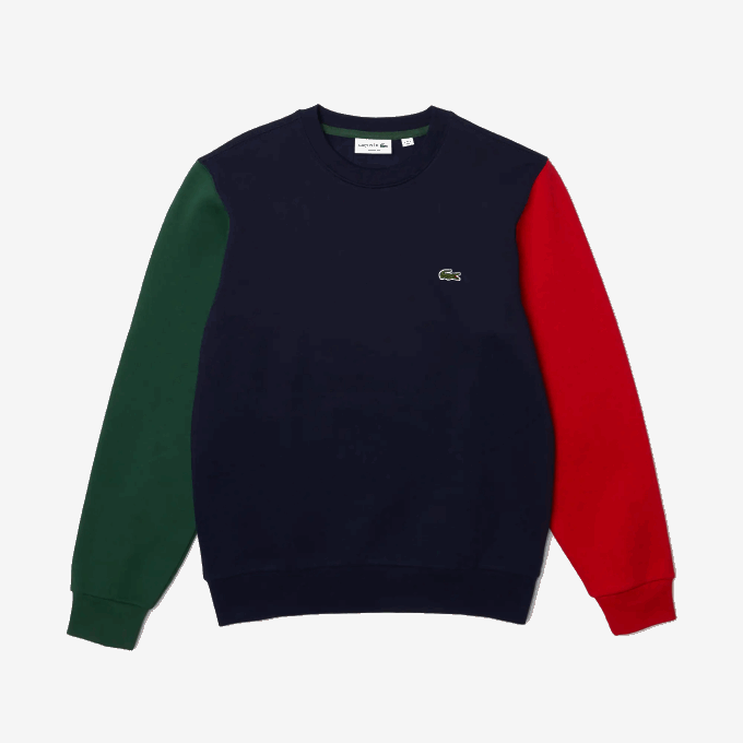Men Lacoste V0ZN1097 Navy Blue Green Red 4XN Brushed Fleece Sweatshirt - Image 4