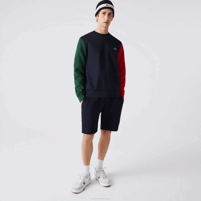 Men Lacoste V0ZN1097 Navy Blue Green Red 4XN Brushed Fleece Sweatshirt - Image 1
