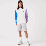 Men Lacoste V0ZN1098 White Blue Purple 89S Brushed Fleece Sweatshirt - Image 2