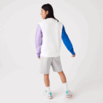 Men Lacoste V0ZN1098 White Blue Purple 89S Brushed Fleece Sweatshirt - Image 3
