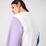 Men Lacoste V0ZN1098 White Blue Purple 89S Brushed Fleece Sweatshirt - Image 4