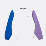 Men Lacoste V0ZN1098 White Blue Purple 89S Brushed Fleece Sweatshirt - Image 5