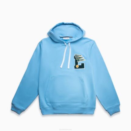 Men Lacoste V0ZN1099 Light Blue 709 Pennants L Badge Hooded Cotton Fleece Sweatshirt