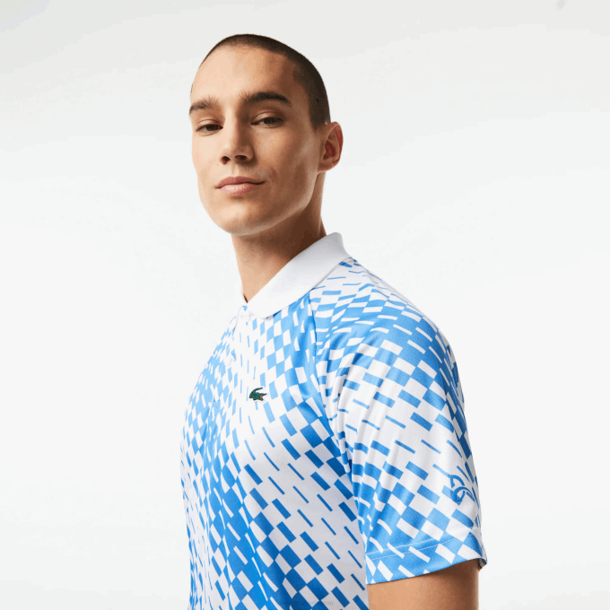 Men Lacoste V0ZN109 White Blue GA7 Tennis x Novak Djokovic Fan Version Polo - Image 2