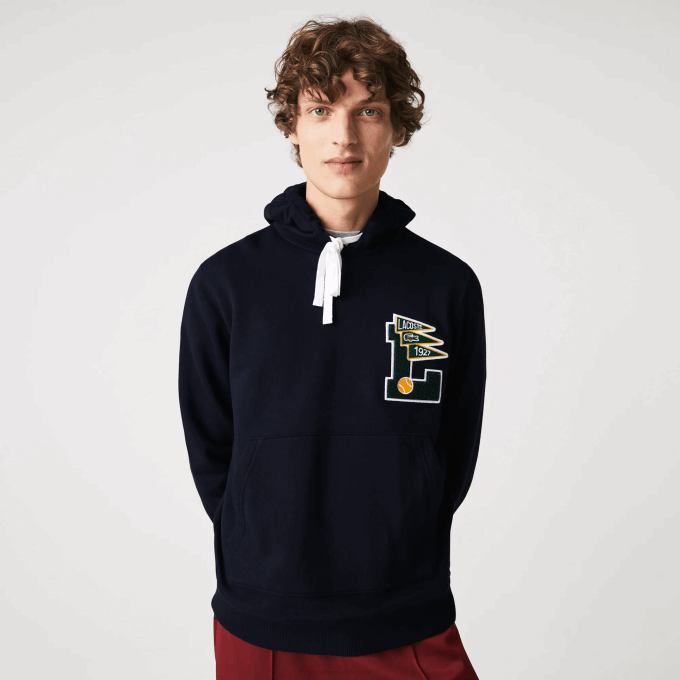 Men Lacoste V0ZN1100 Navy Blue 166 Pennants L Badge Hooded Cotton Fleece Sweatshirt - Image 4