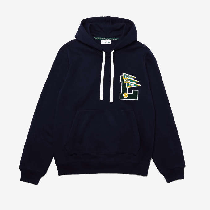 Men Lacoste V0ZN1100 Navy Blue 166 Pennants L Badge Hooded Cotton Fleece Sweatshirt - Image 5