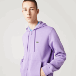 Men Lacoste V0ZN1102 Purple GFU Kangaroo Pocket Fleece Zipped Sweatshirt