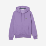 Men Lacoste V0ZN1102 Purple GFU Kangaroo Pocket Fleece Zipped Sweatshirt - Image 5
