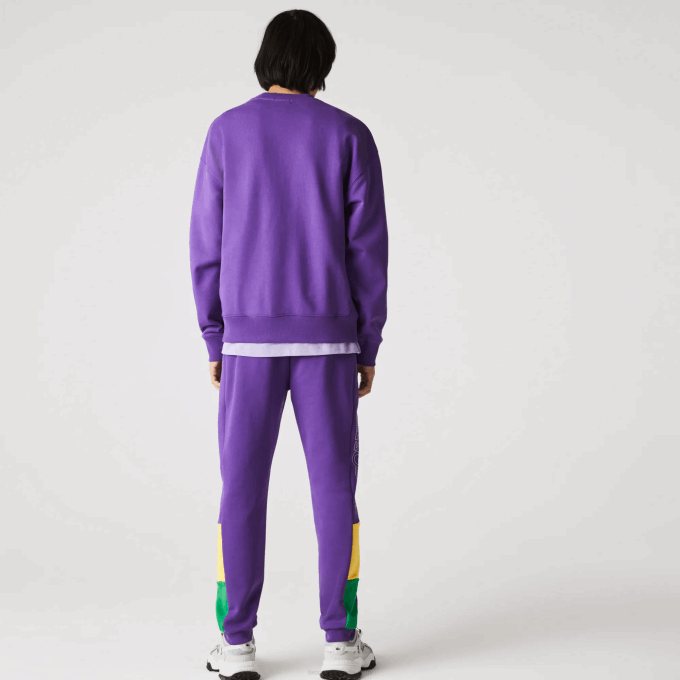 Men Lacoste V0ZN1107 Purple Yellow Green 1CV Branded Colorblock Fleece Jogging Pants - Image 3