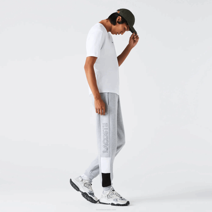 Men Lacoste V0ZN1108 Grey Chine White Black P0F Branded Colorblock Fleece Jogging Pants - Image 6