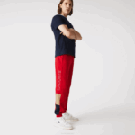 Men Lacoste V0ZN1109 Red Beige Navy Blue 1FU Branded Colorblock Fleece Jogging Pants