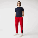 Men Lacoste V0ZN1109 Red Beige Navy Blue 1FU Branded Colorblock Fleece Jogging Pants - Image 4