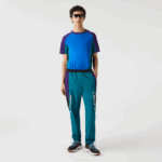 Men Lacoste V0ZN1111 Green Purple Black N10 Heritage Regular Fit Color-Block Trackpants