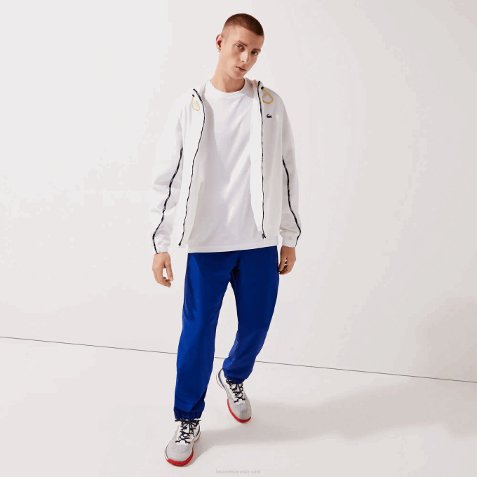 Men Lacoste V0ZN1114 Blue BDM SPORT Tennis Diamond Weave Taffeta Trackpants - Image 2