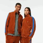 Men Lacoste V0ZN1117 Brown 3PB Regular Fit Velvet Zip Sweatshirt