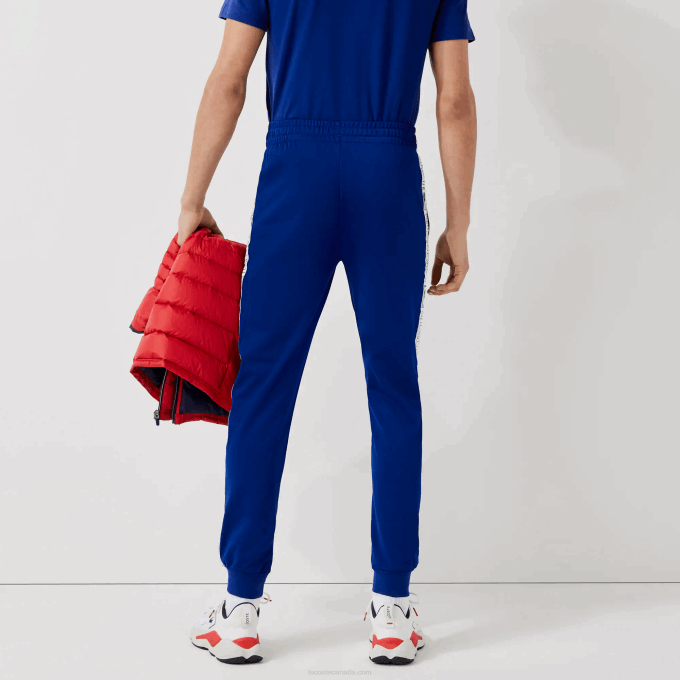 Men Lacoste V0ZN1119 Blue Red White AN3 SPORT Branded Bands Tracksuit Pants - Image 3