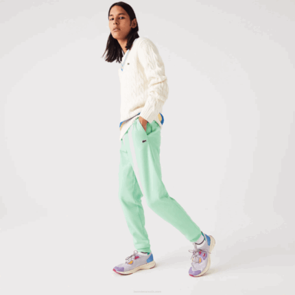 Men Lacoste V0ZN1125 Light Green 0VZ Tapered Fit Fleece Trackpants