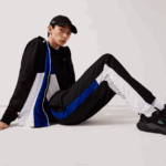 Men Lacoste V0ZN1129 Black Blue White Black ARU SPORT Colorblock Bands Trackpants