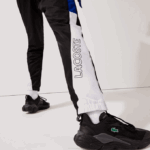 Men Lacoste V0ZN1129 Black Blue White Black ARU SPORT Colorblock Bands Trackpants - Image 4