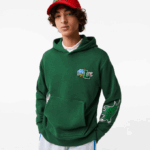 Men Lacoste V0ZN1132 Green 132 Comic Effect Print Hooded Sweatshirt