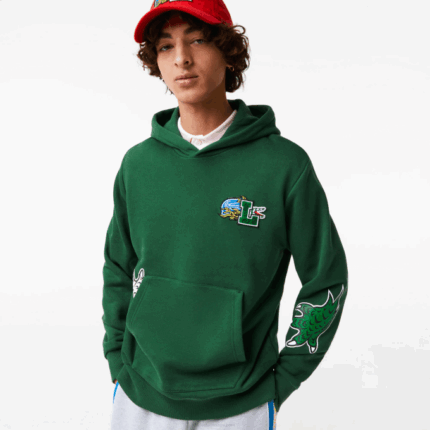 Men Lacoste V0ZN1132 Green 132 Comic Effect Print Hooded Sweatshirt