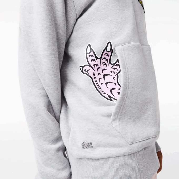Men Lacoste V0ZN1133 Grey Chine CCA Comic Effect Print Hooded Sweatshirt - Image 4