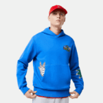 Men Lacoste V0ZN1134 Blue K1Q Comic Effect Print Hooded Sweatshirt