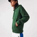 Men Lacoste V0ZN1135 Green 132 Kangaroo Pocket Fleece Zipped Sweatshirt - Image 2