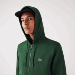 Men Lacoste V0ZN1135 Green 132 Kangaroo Pocket Fleece Zipped Sweatshirt - Image 4