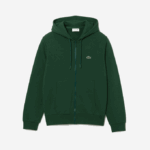 Men Lacoste V0ZN1135 Green 132 Kangaroo Pocket Fleece Zipped Sweatshirt - Image 5