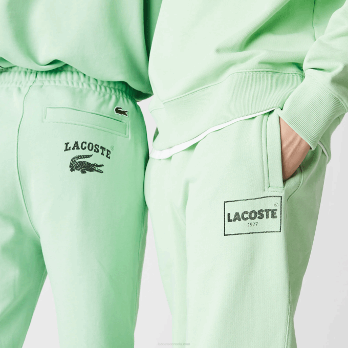 Men Lacoste V0ZN1136 Green HEE LIVE Heritage Print Cotton Fleece Jogging Pants - Image 3