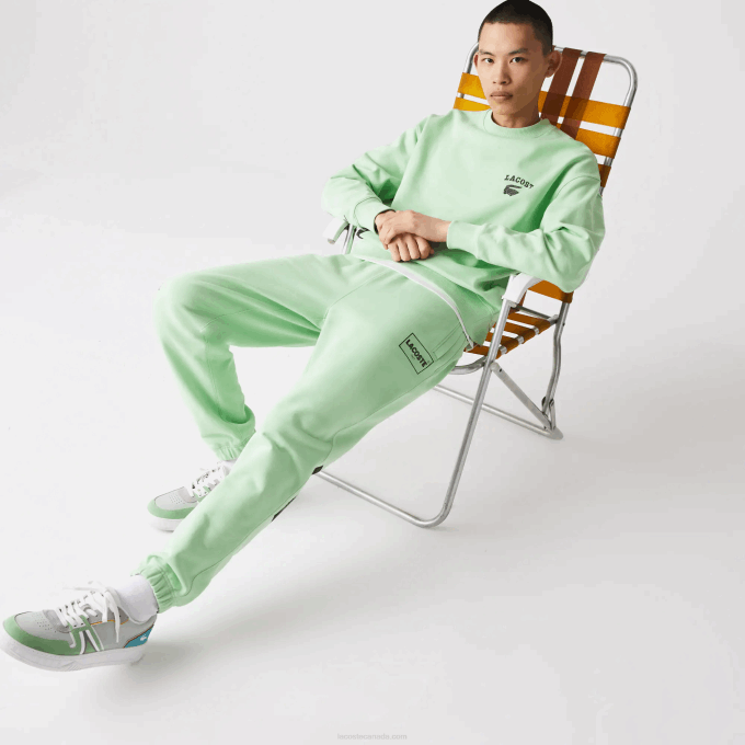 Men Lacoste V0ZN1136 Green HEE LIVE Heritage Print Cotton Fleece Jogging Pants - Image 4