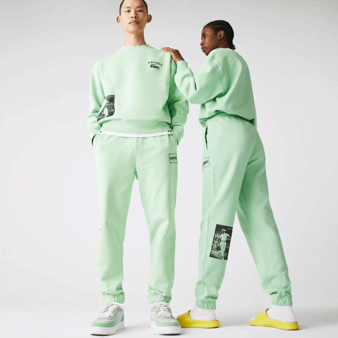 Men Lacoste V0ZN1136 Green HEE LIVE Heritage Print Cotton Fleece Jogging Pants - Image 1