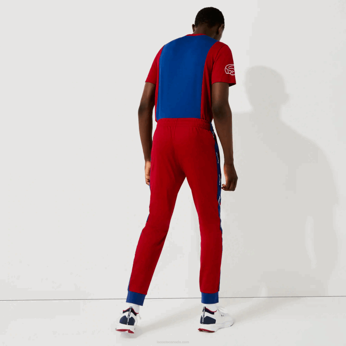 Men Lacoste V0ZN1142 Red Blue White ZT4 SPORT Pique Jogging Pants - Image 3
