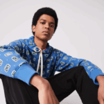 Men Lacoste V0ZN1143 Blue White BX9 LIVE Loose Fit Print Cotton Hoodie - Image 2