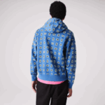 Men Lacoste V0ZN1143 Blue White BX9 LIVE Loose Fit Print Cotton Hoodie - Image 3